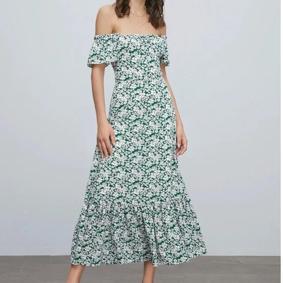 Commense | Dresses | Commense Green Floral Off Shoulder Dress | Poshmark